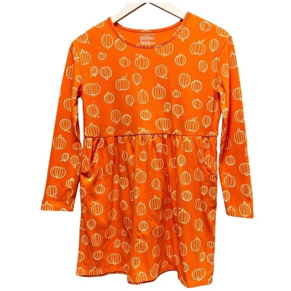 CAT & JACK Halloween Pumpkins Dress Girls Size Large (10-12) Orange Fall Print - Picture 1 of 8
